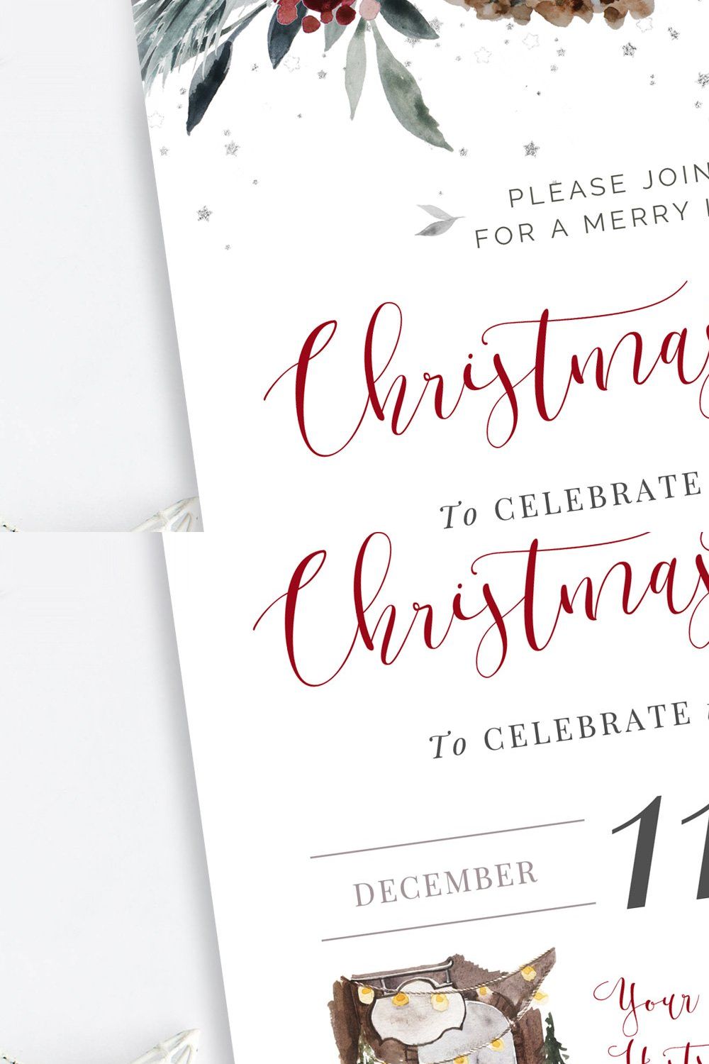 Christmas Party Invitation Template pinterest preview image.