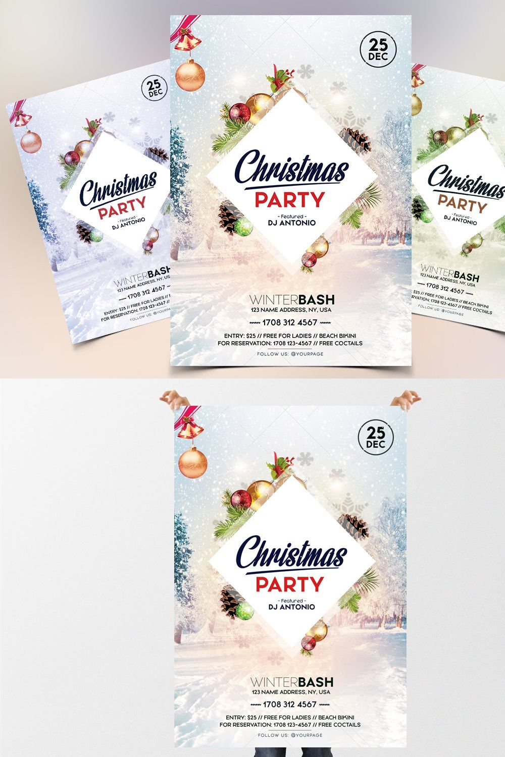 Christmas Party - PSD Flyer Template pinterest preview image.