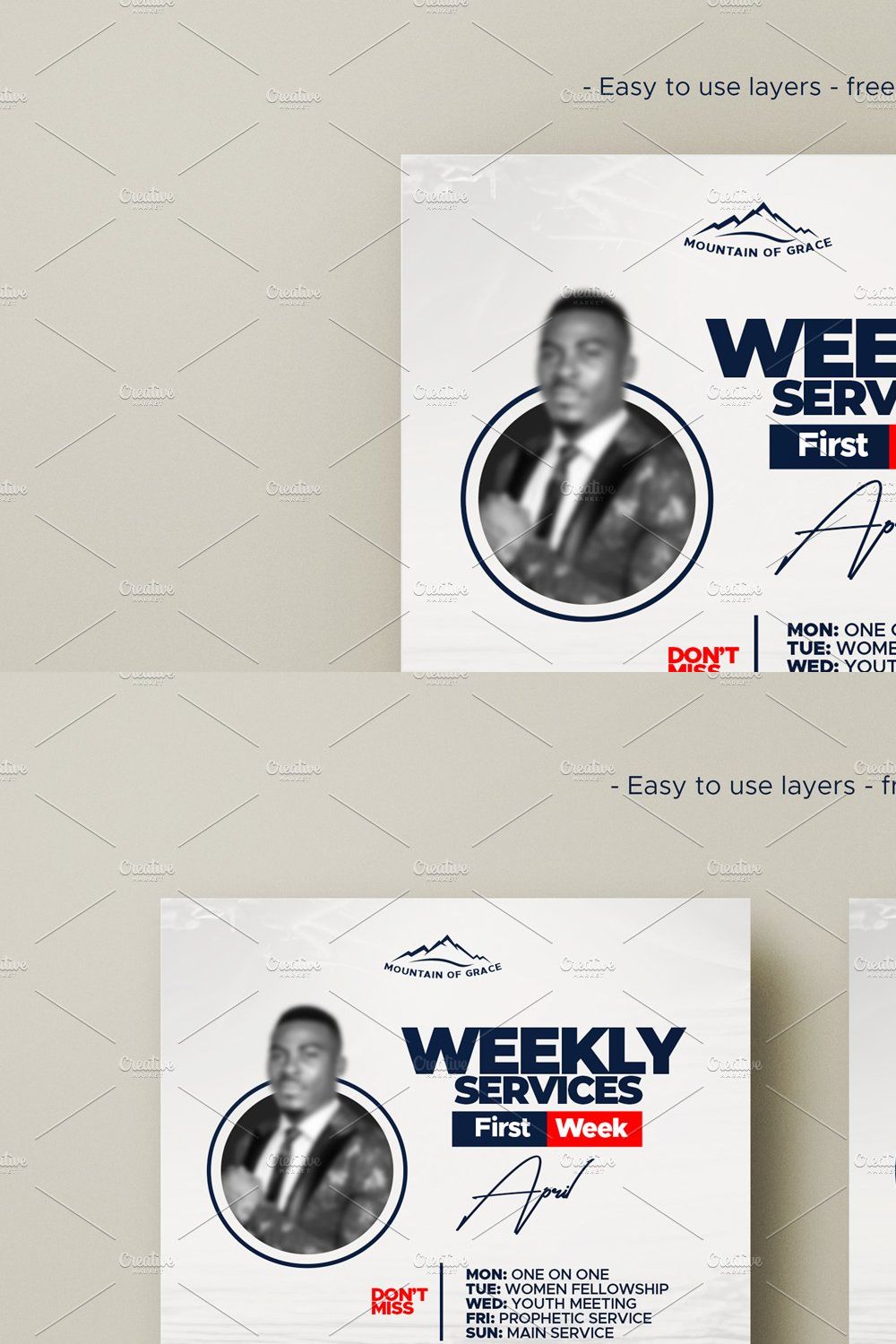 Church services flyer template pinterest preview image.