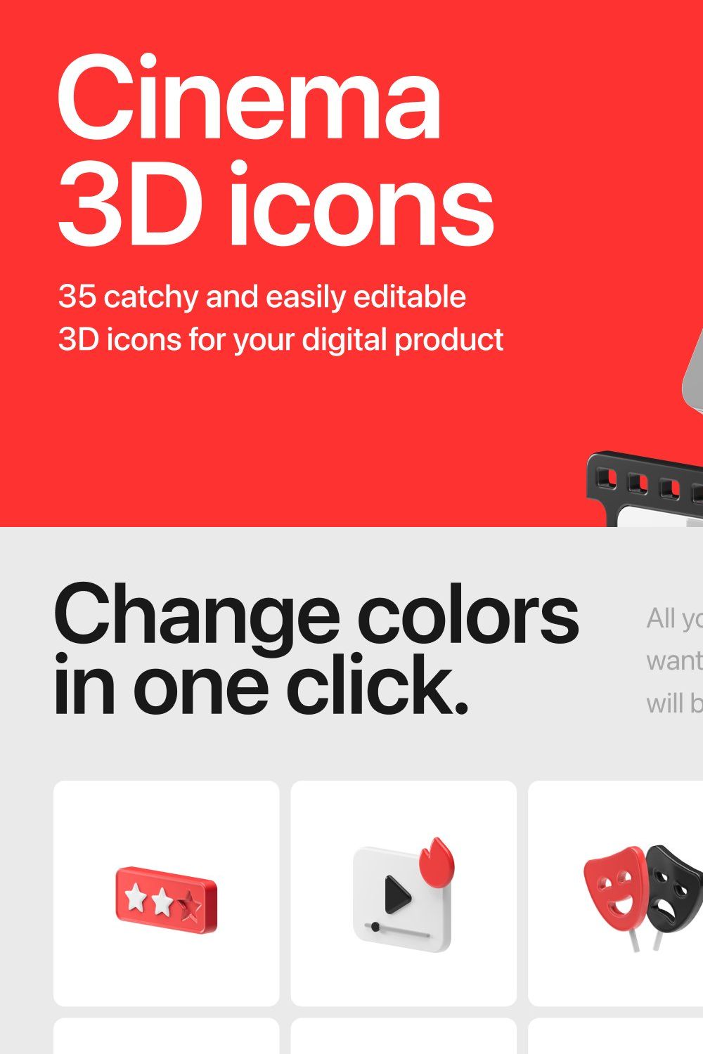 Cinema 3D icons pinterest preview image.