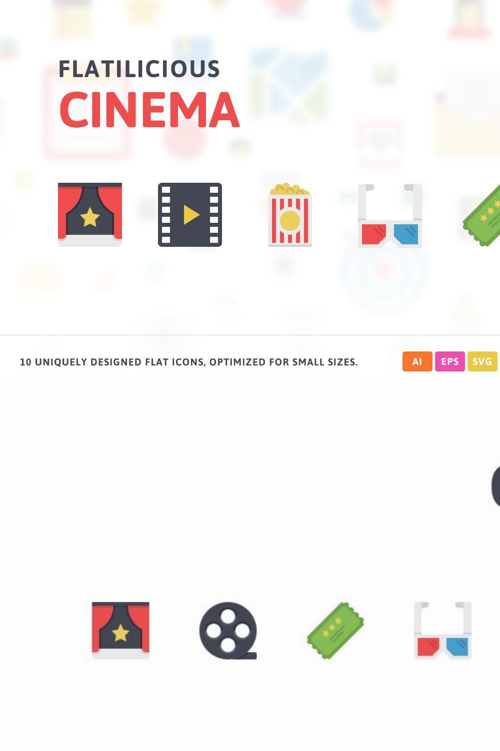 Cinema Flat Icons pinterest preview image.