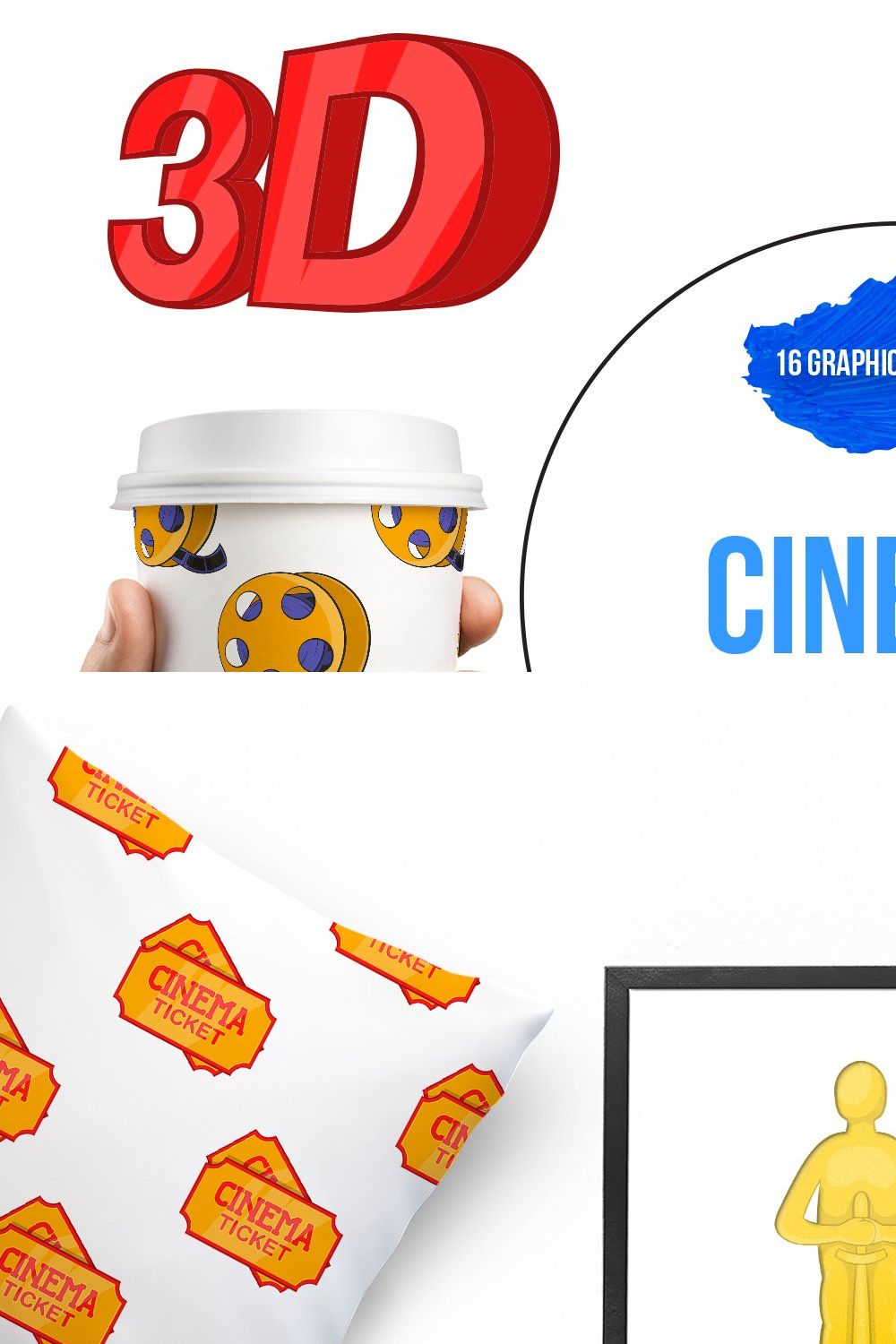 Cinema icons set, cartoon style pinterest preview image.