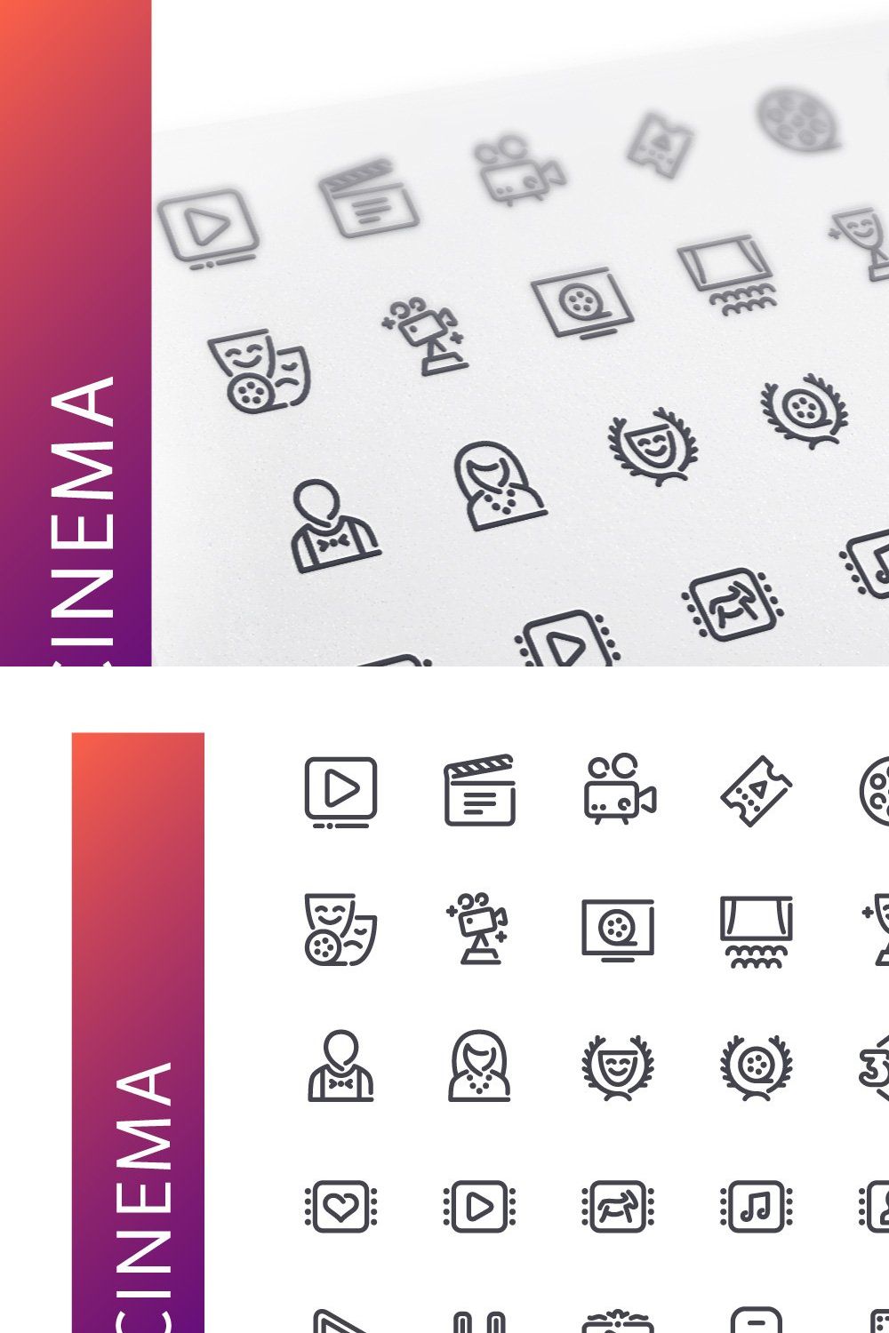 Cinema Line Icons Set pinterest preview image.