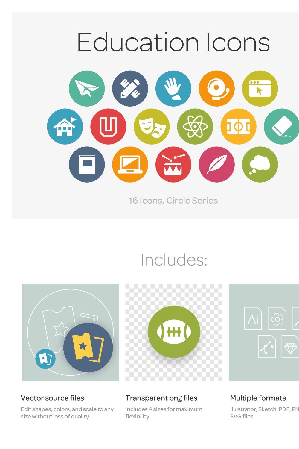 Circle Icons: Education pinterest preview image.