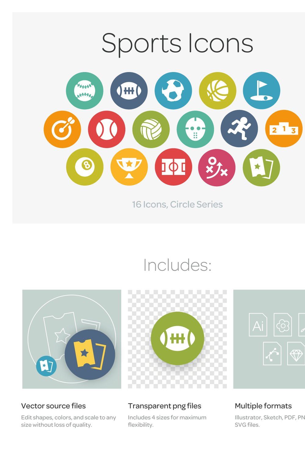 Circle Icons: Sports pinterest preview image.