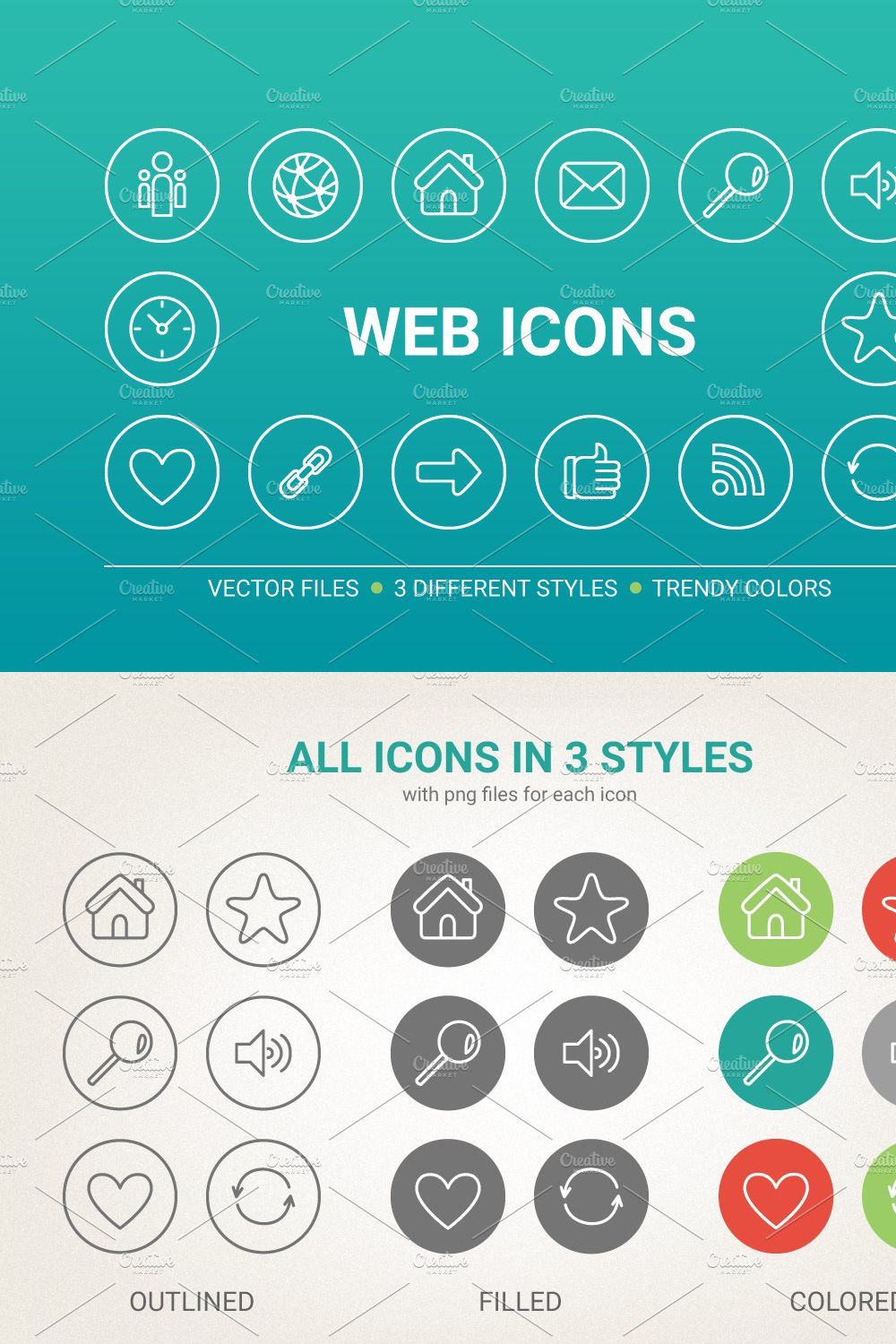 Circle web icons pinterest preview image.