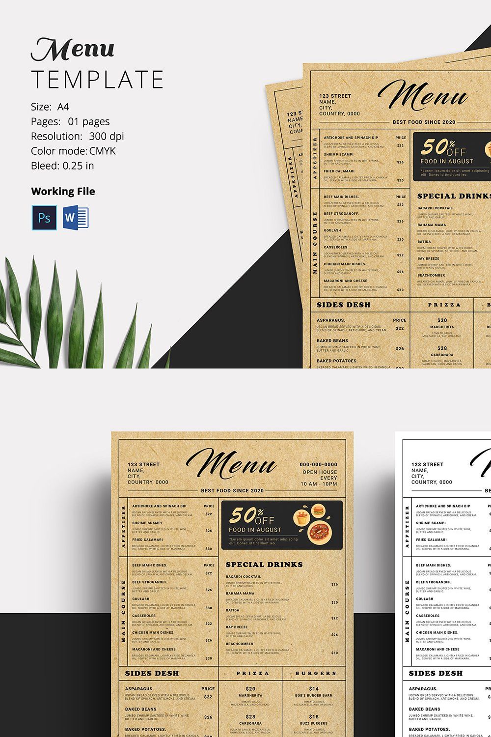 Classic Food Menu pinterest preview image.