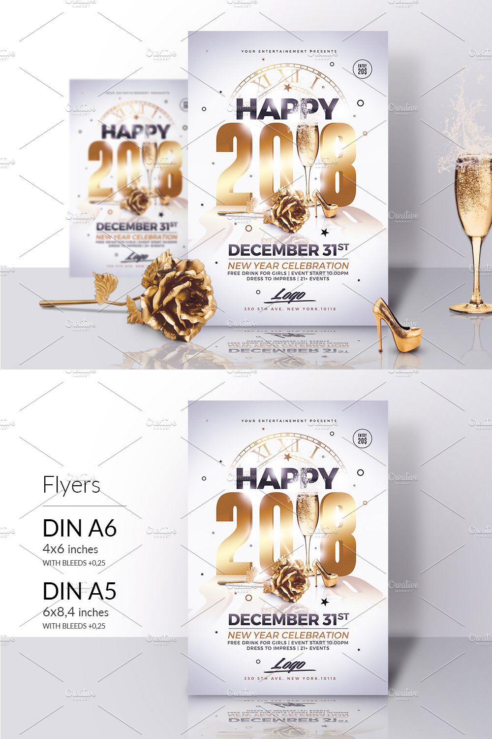 Classy New Year 2018 Invitations pinterest preview image.