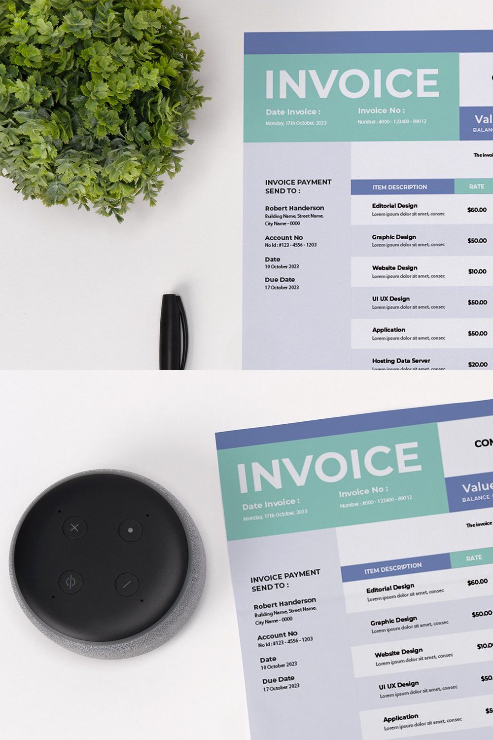 Clean Business Invoice pinterest preview image.