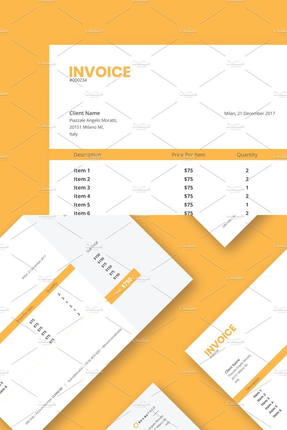 Clean Invoice Design Template pinterest preview image.