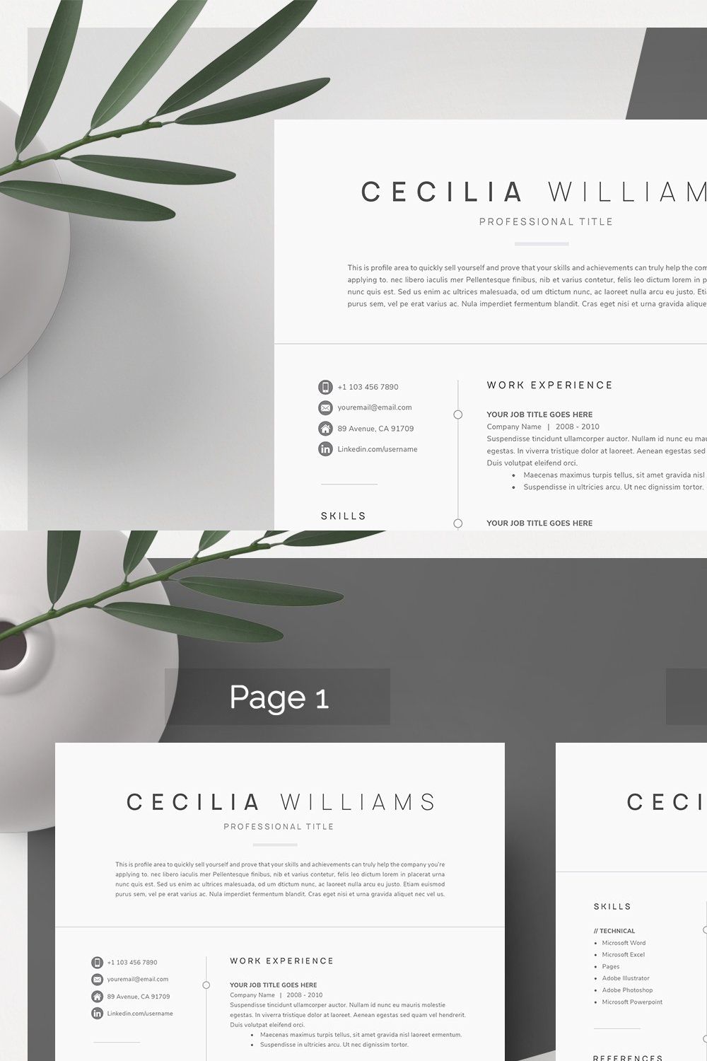 Clean Modern Resume Template pinterest preview image.