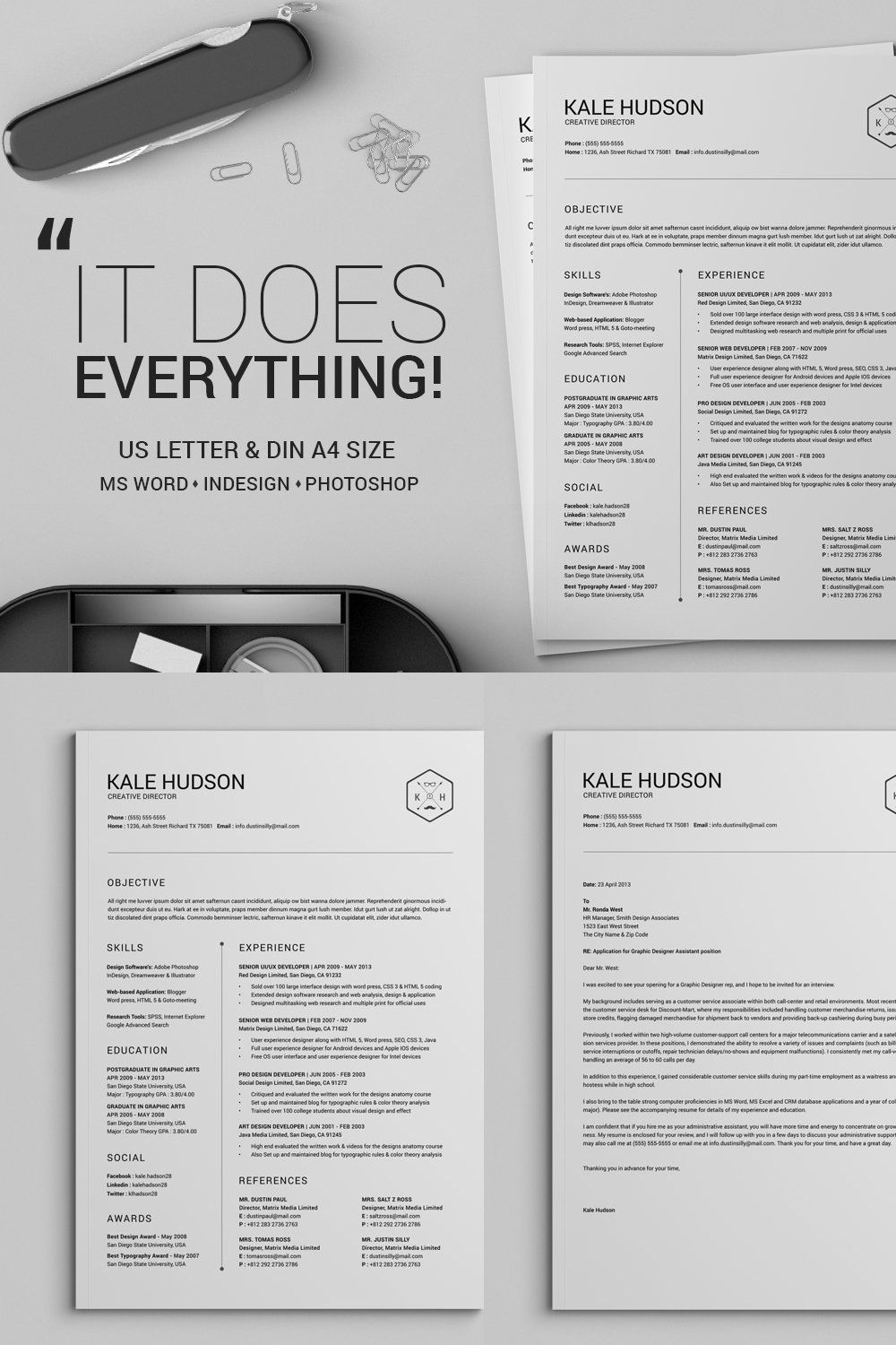 Clean Resume CV - Hudson pinterest preview image.