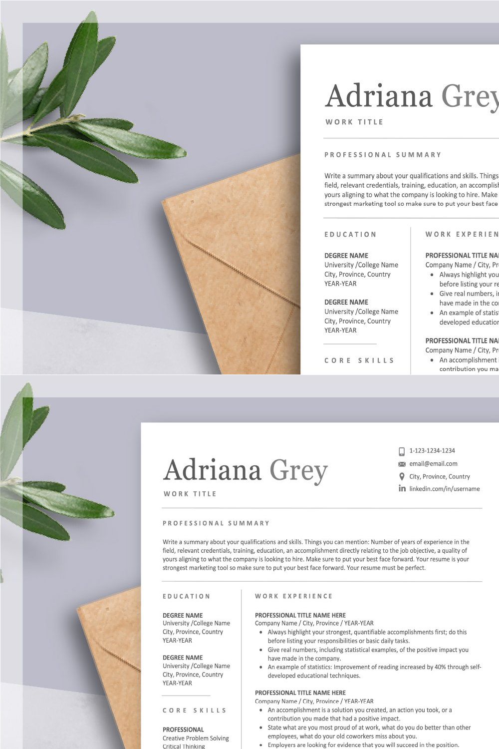 Clean Resume CV Template, Mac & PC pinterest preview image.
