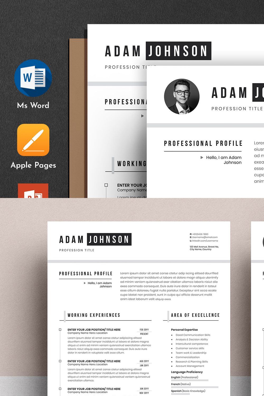 Clean Resume Cv Template Word Pages pinterest preview image.