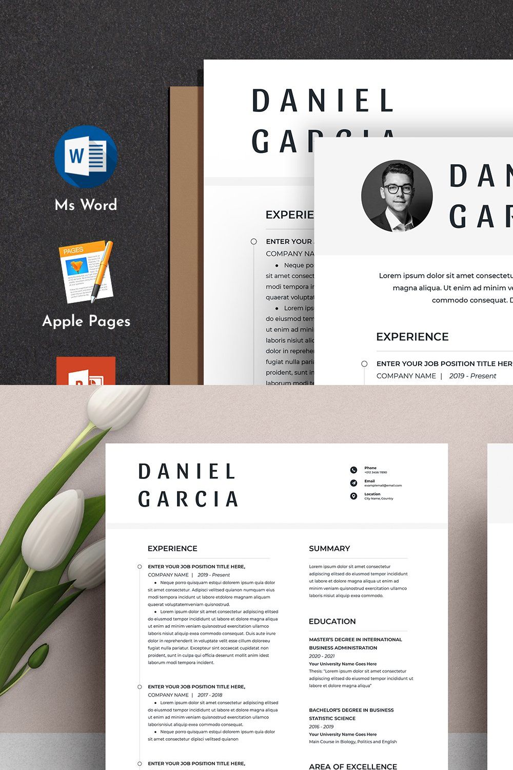 Clean Resume Cv Template Word Pages pinterest preview image.