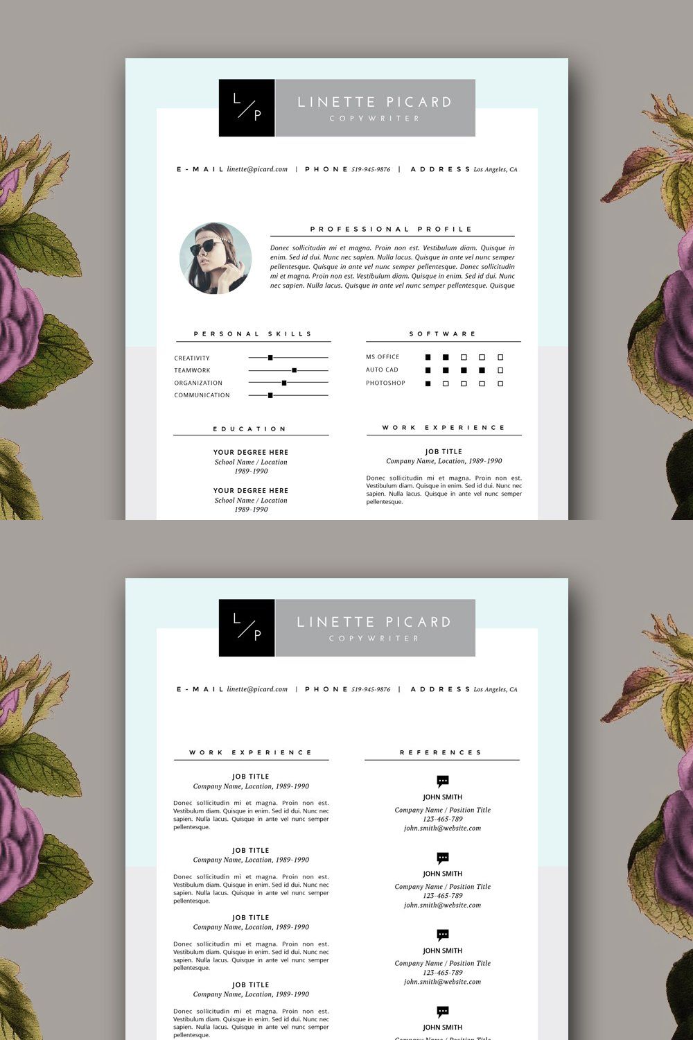 Clean Resume Design & Cover Letter pinterest preview image.