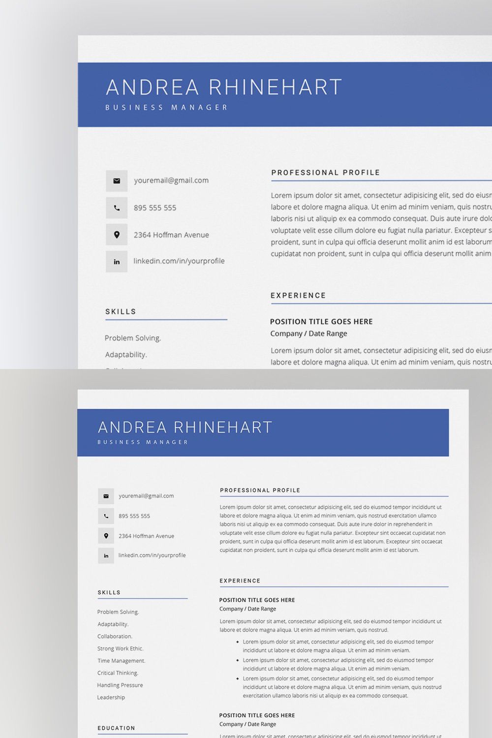 Clean Resume Template / 4 pages pinterest preview image.