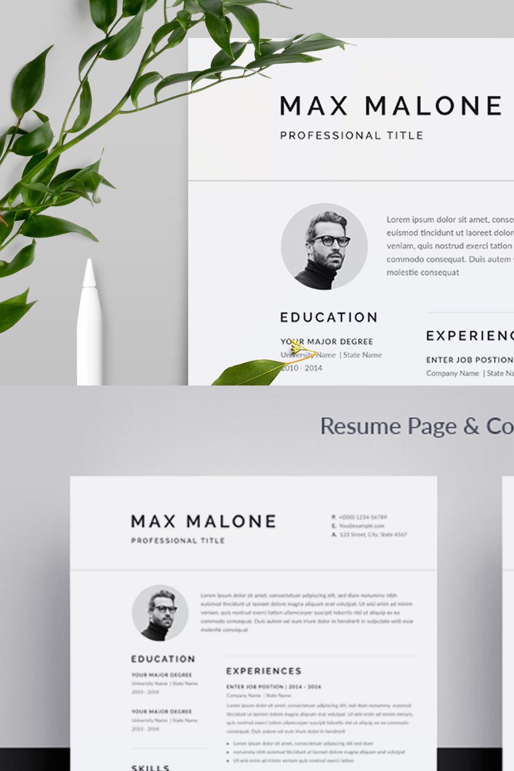 Clean Resume/CV pinterest preview image.