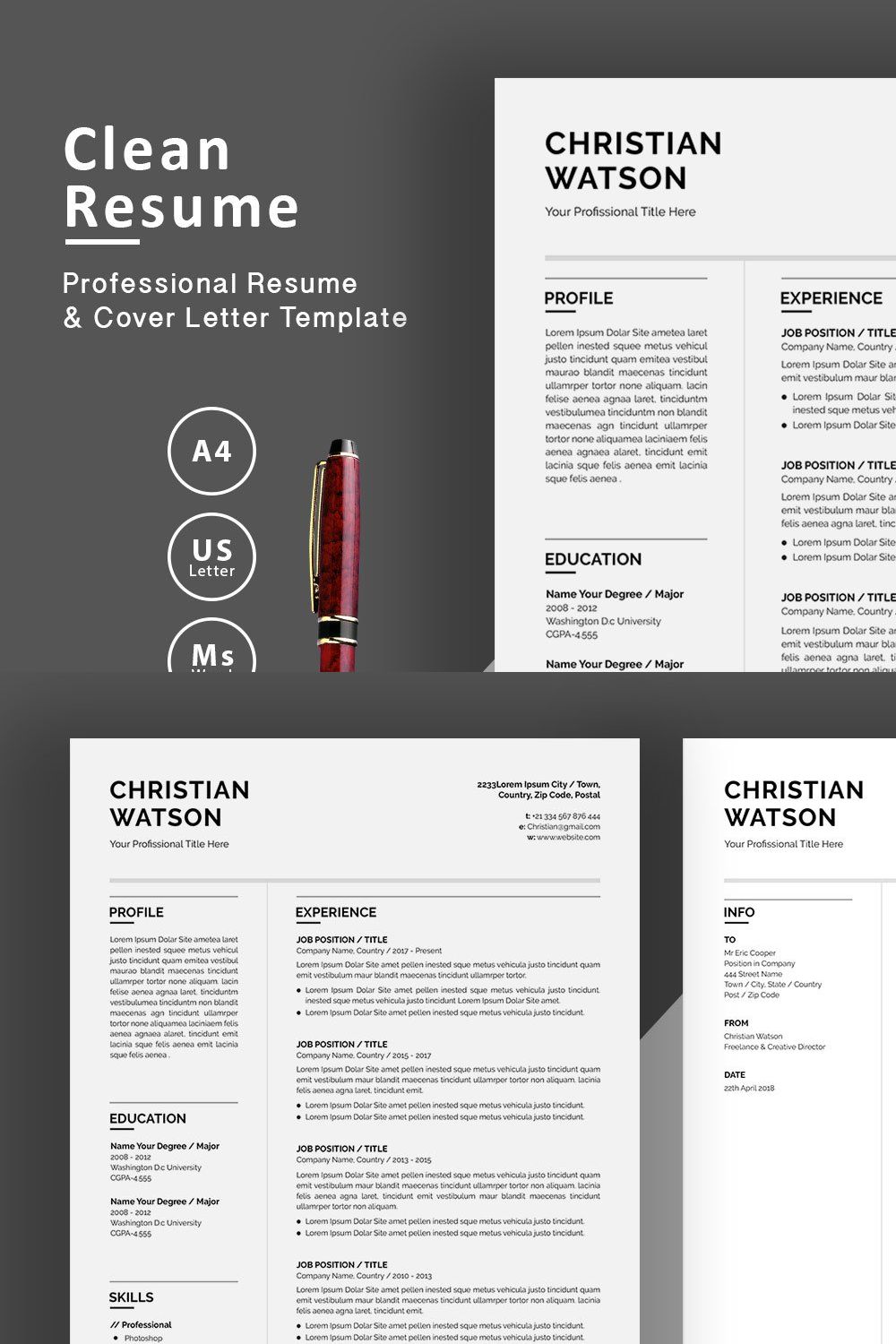 Clean Resume/CV pinterest preview image.