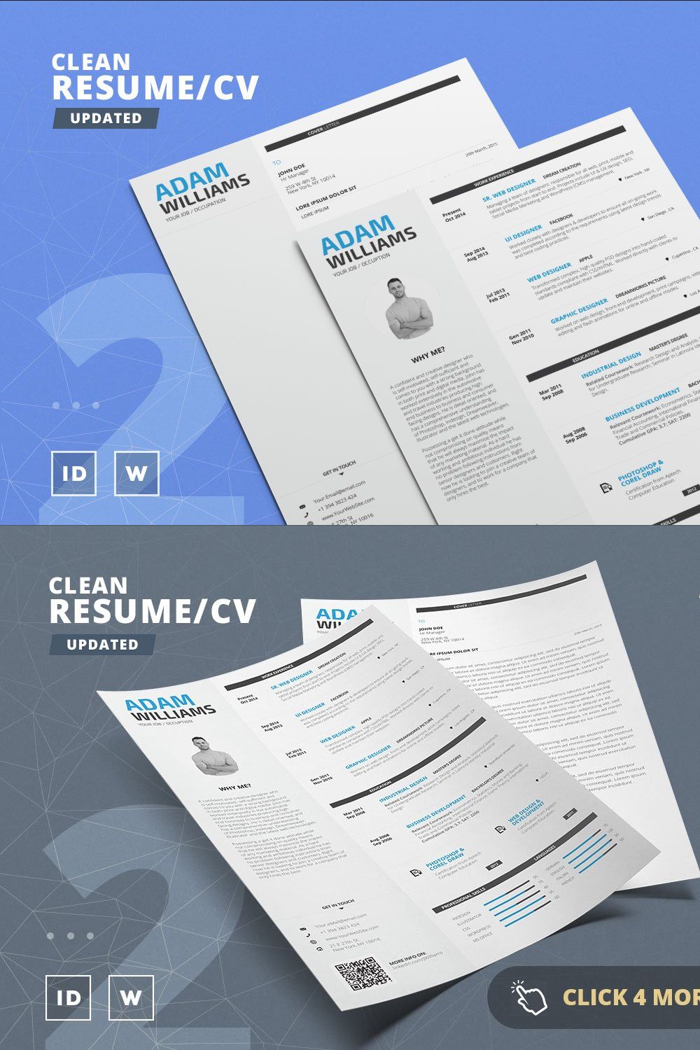 Clean Resume/Cv Template Volume 2 pinterest preview image.