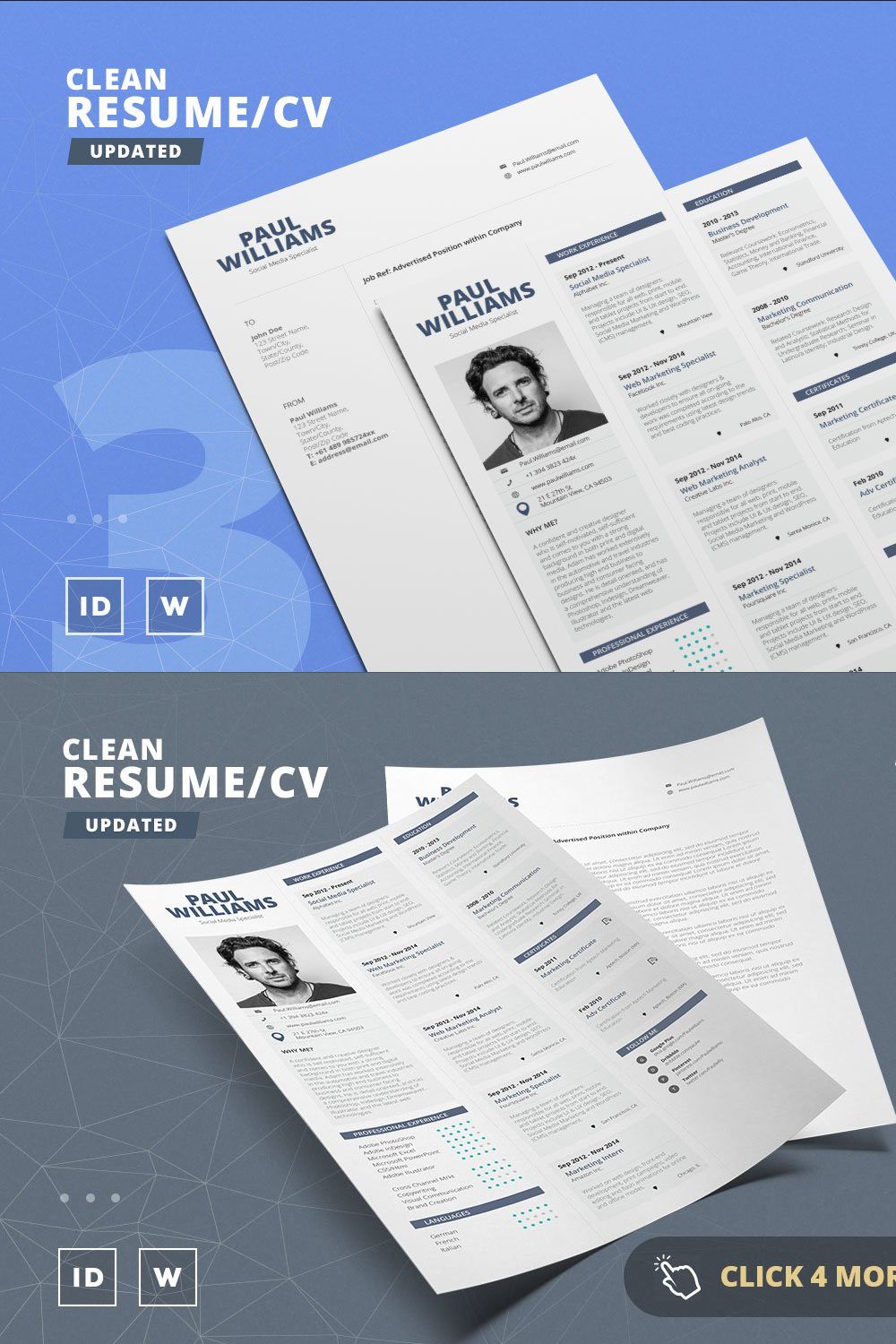 Clean Resume/Cv Template Volume 3 pinterest preview image.