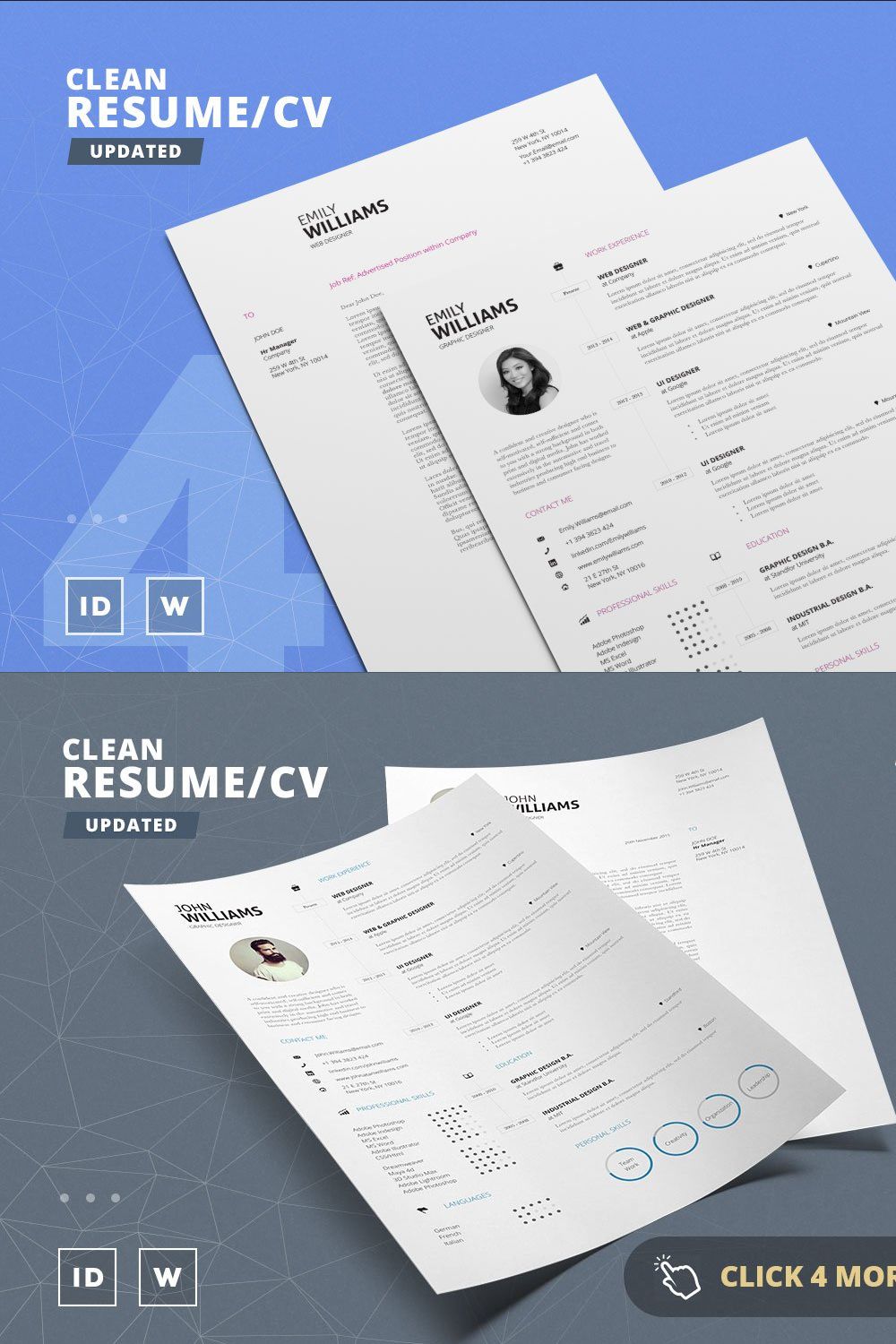 Clean Resume/Cv Template Volume 4 pinterest preview image.