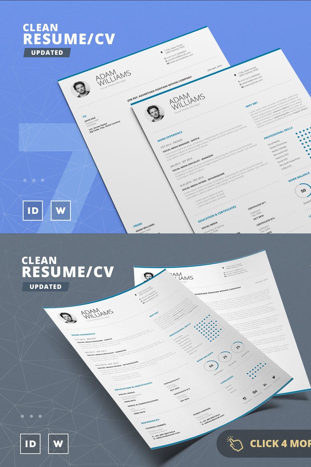Clean Resume/Cv Template Volume 7 pinterest preview image.