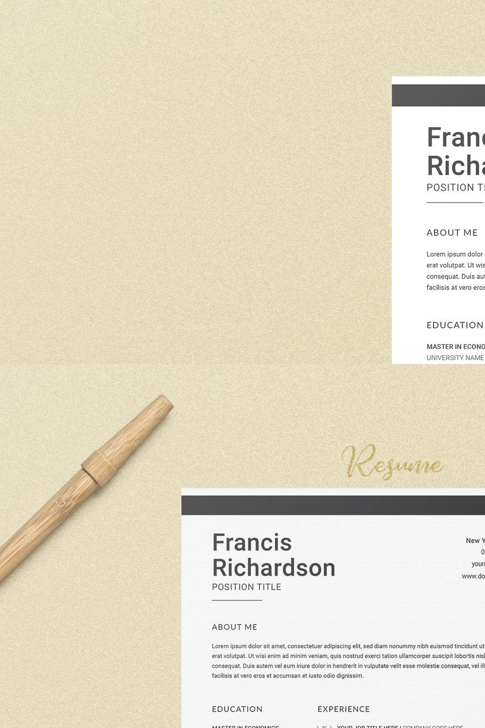 Clean Resume/CV Word pinterest preview image.