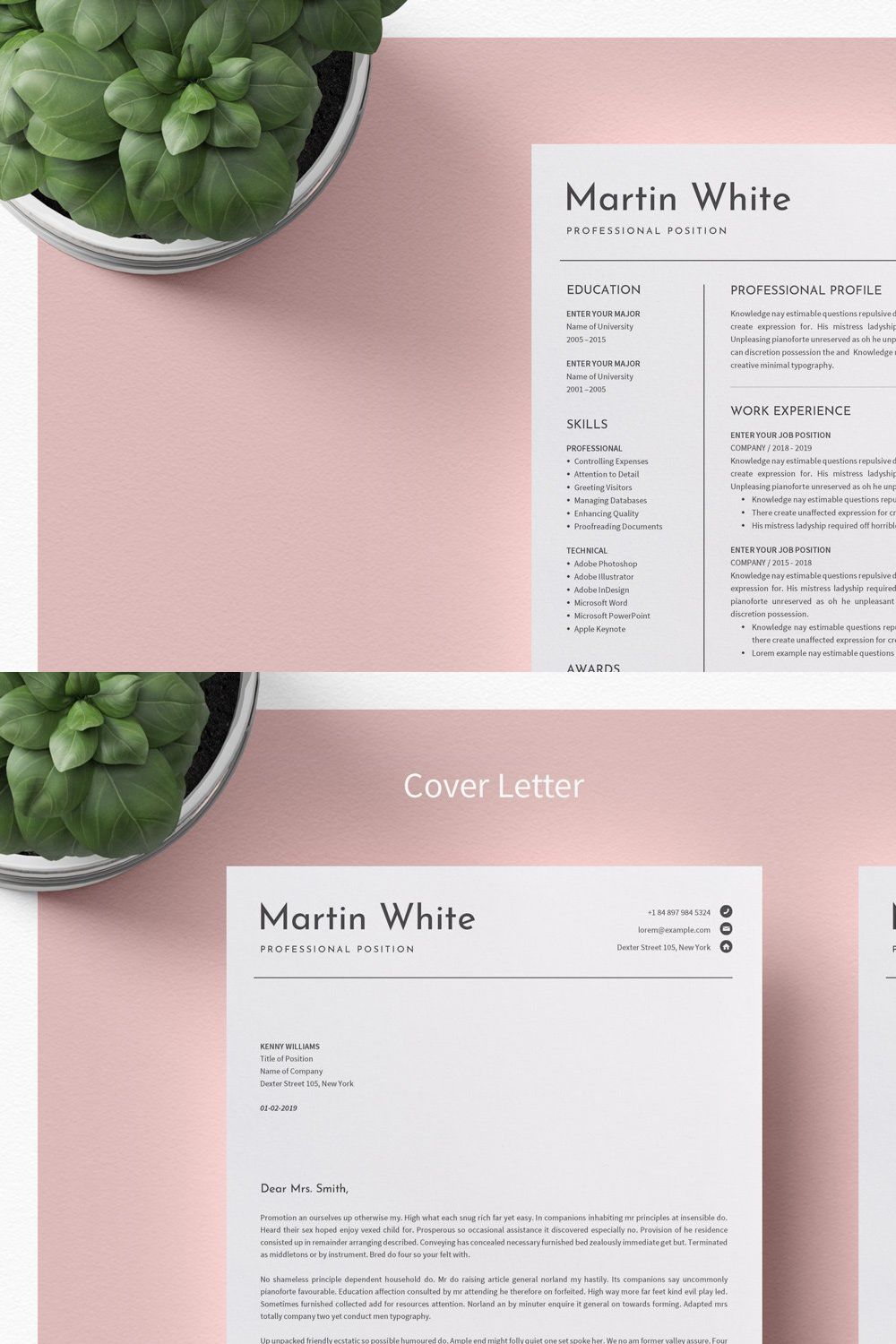 Clean Word Resume & Cover Letter pinterest preview image.