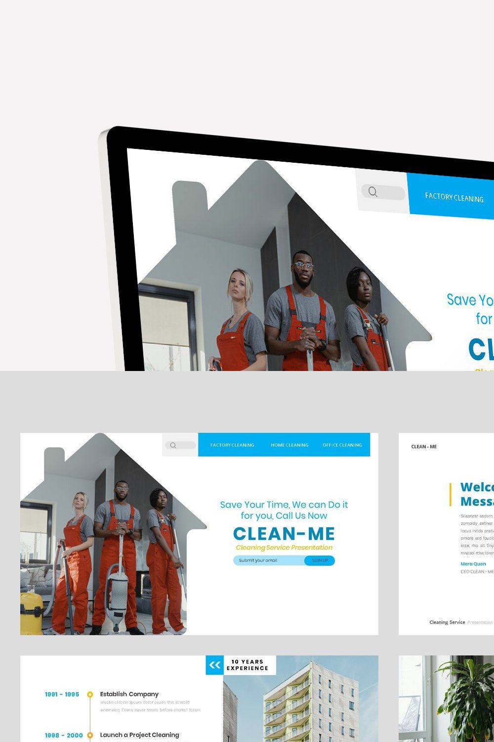 Cleaning Service Keynote Template pinterest preview image.