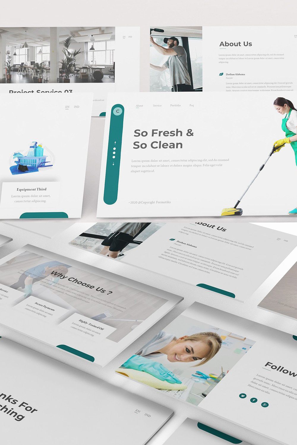 Cleaning Service Powerpoint Template pinterest preview image.