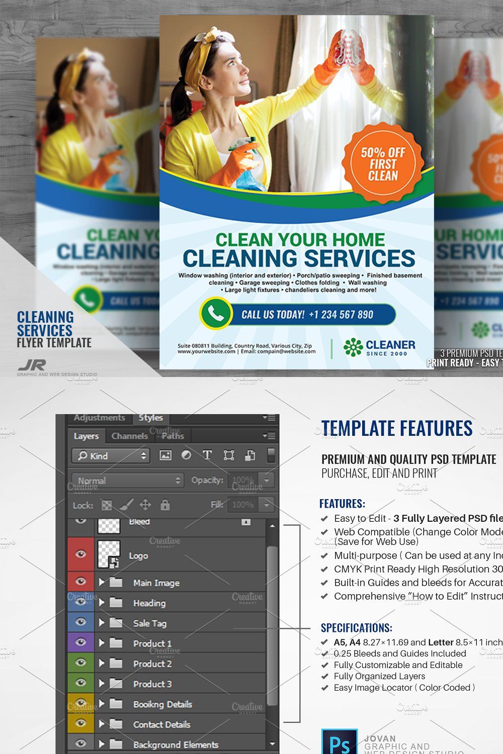 Cleaning Services Flyer pinterest preview image.