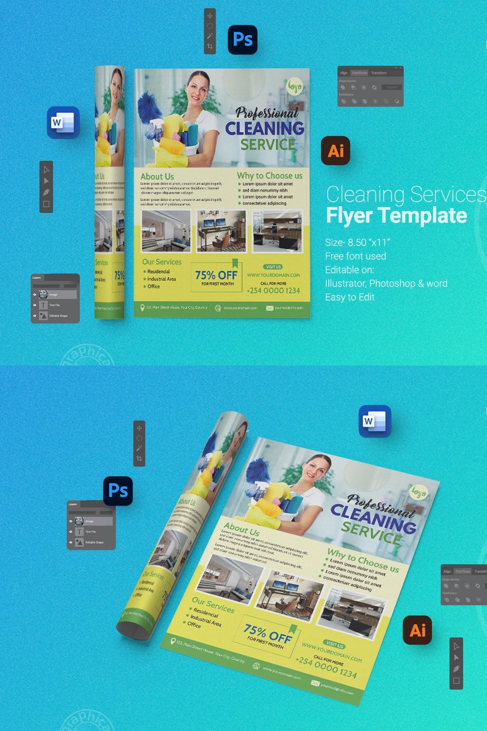Cleaning Services Flyer pinterest preview image.