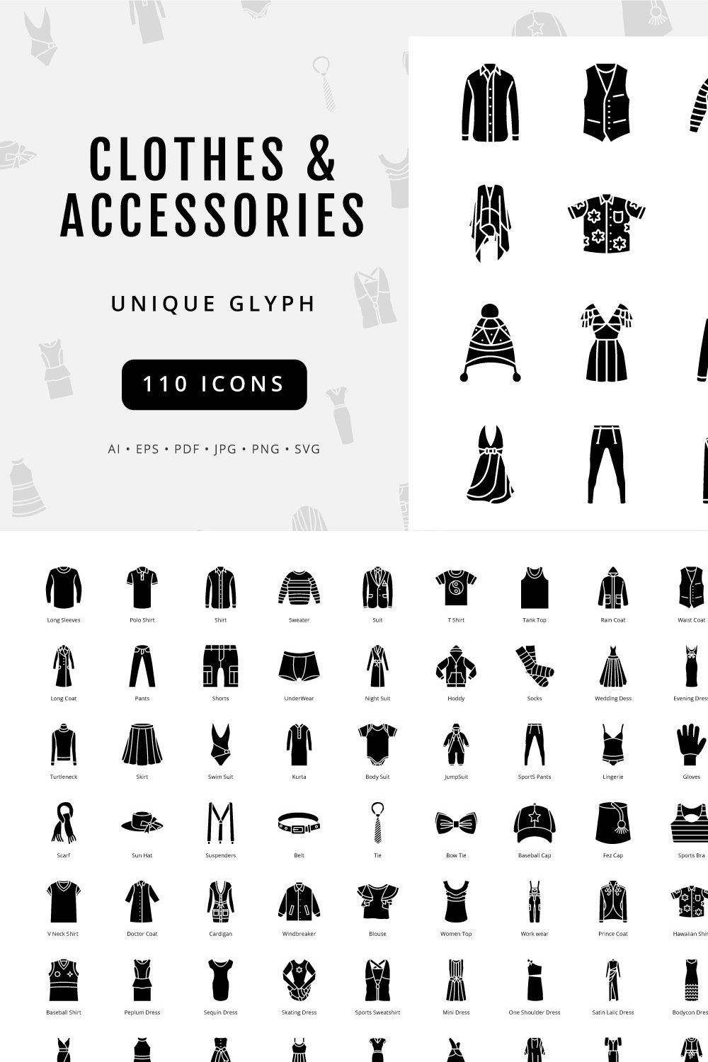 Cloth and Accessories Glyph Icons pinterest preview image.