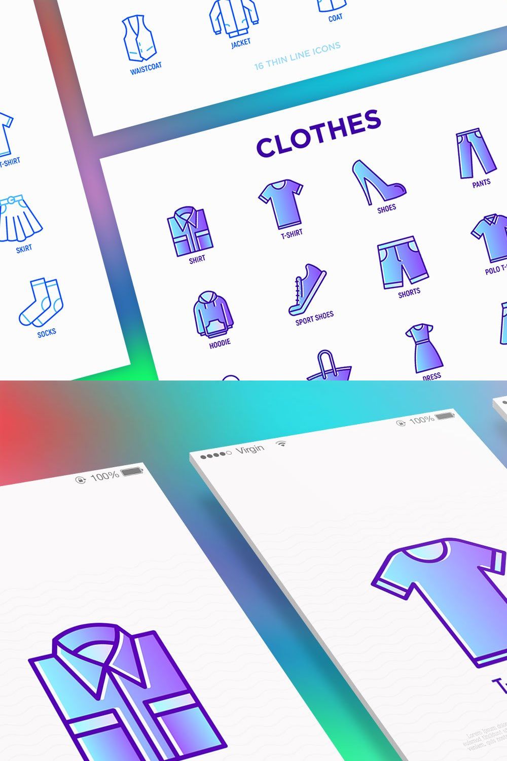 Clothes | 16 Thin Line Icons Set pinterest preview image.