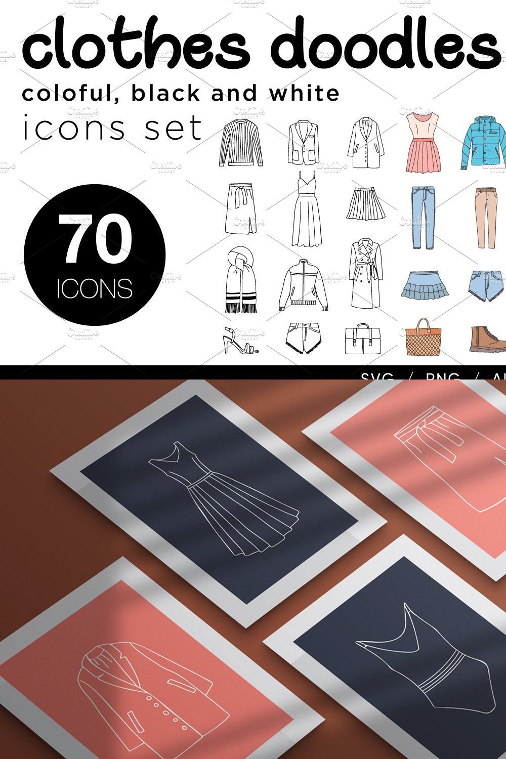 Clothes doodle icons set pinterest preview image.