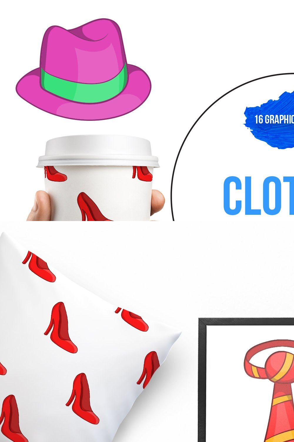 Clothes icons set, cartoon style pinterest preview image.