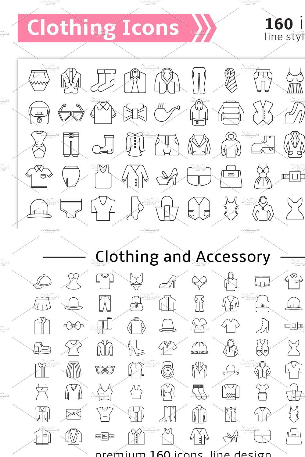 Clothing and Accessories Icons pinterest preview image.