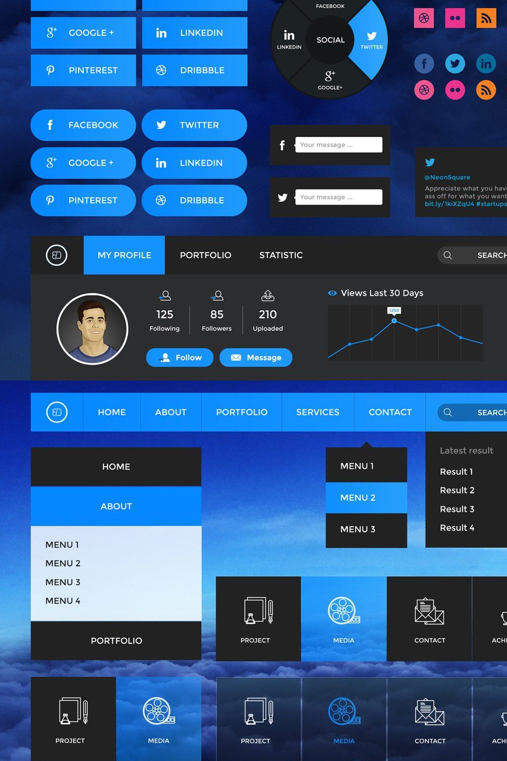 Cloudy Retina Web UI Kit pinterest preview image.