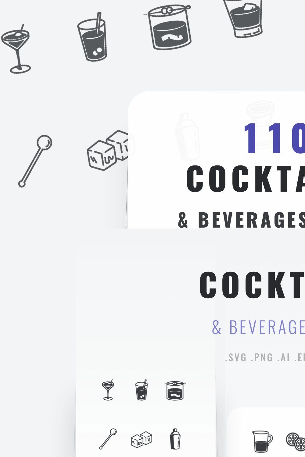 Cocktail & Beverages Icons pinterest preview image.