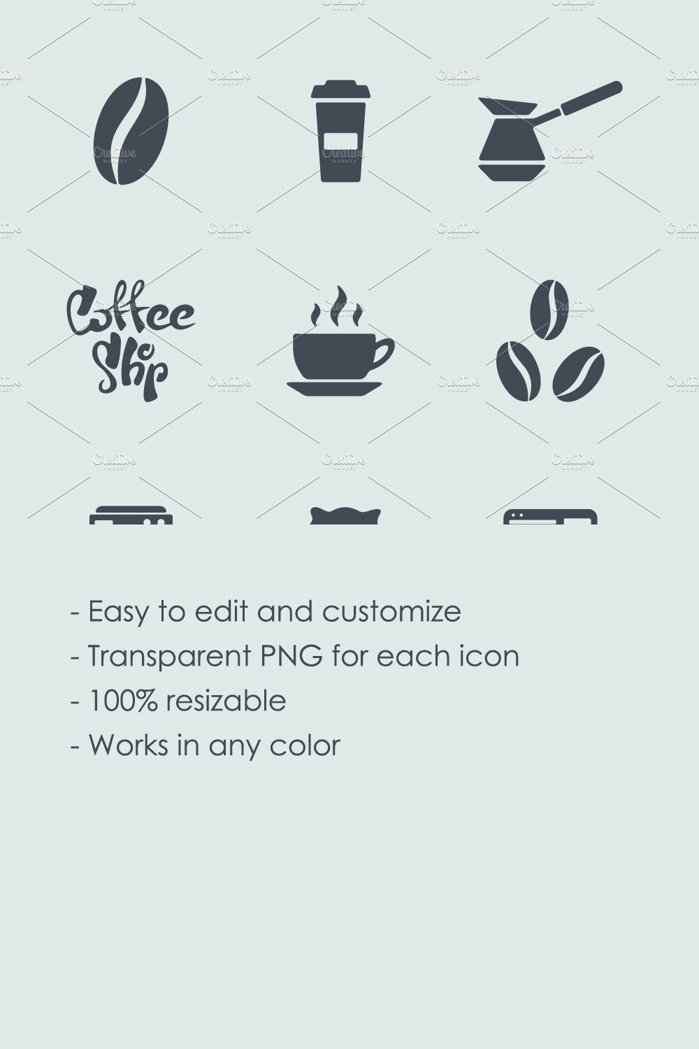 Coffee icons pinterest preview image.