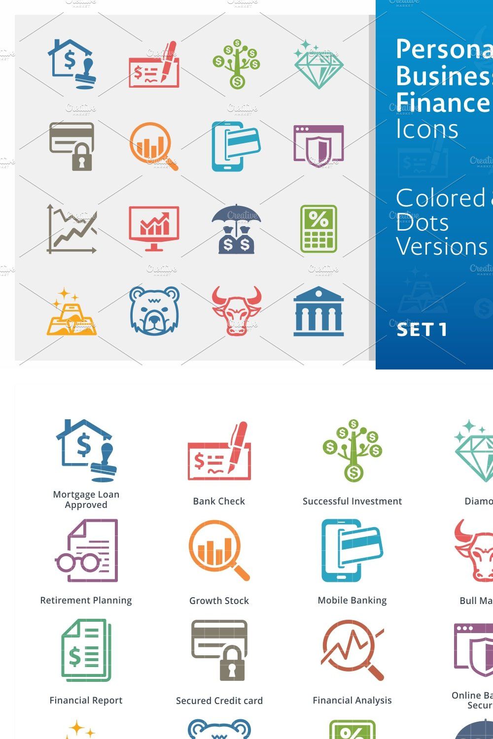 Colored Business Finance Icons 1 pinterest preview image.