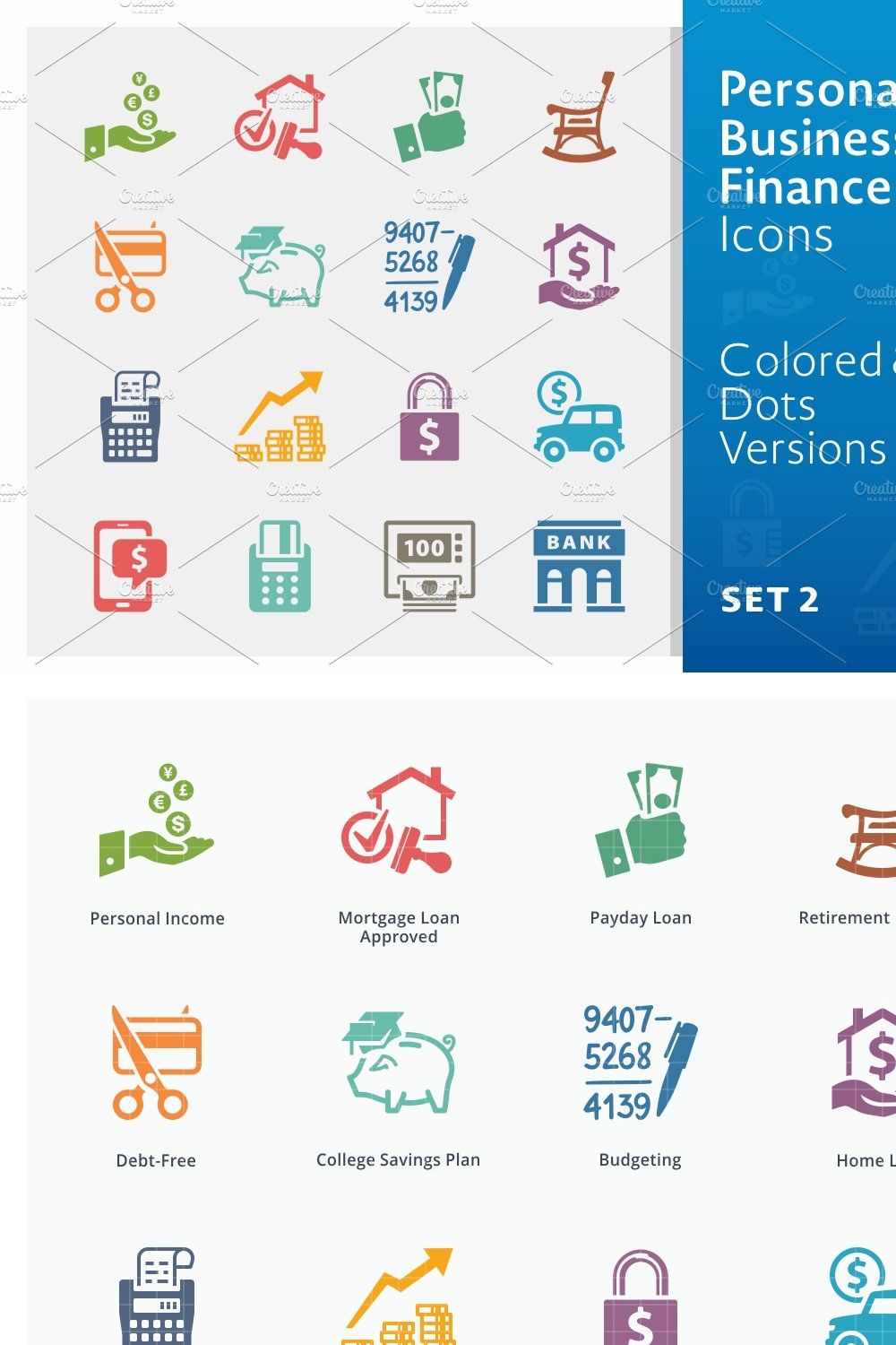 Colored Business Finance Icons 2 pinterest preview image.