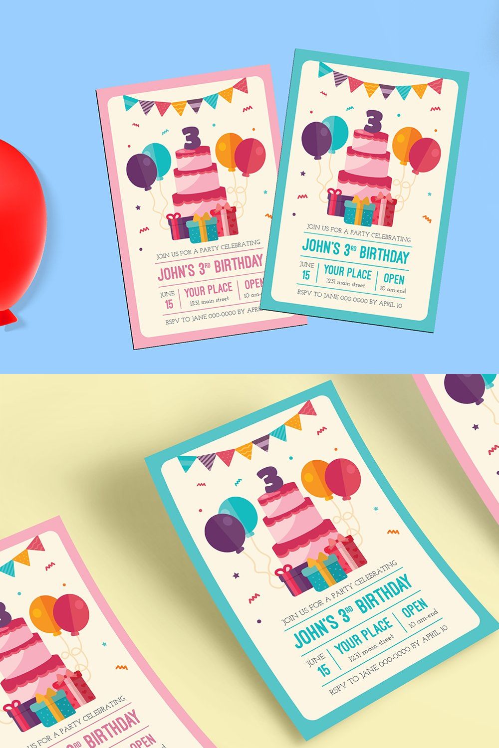 Colorful Birthday Invitation pinterest preview image.