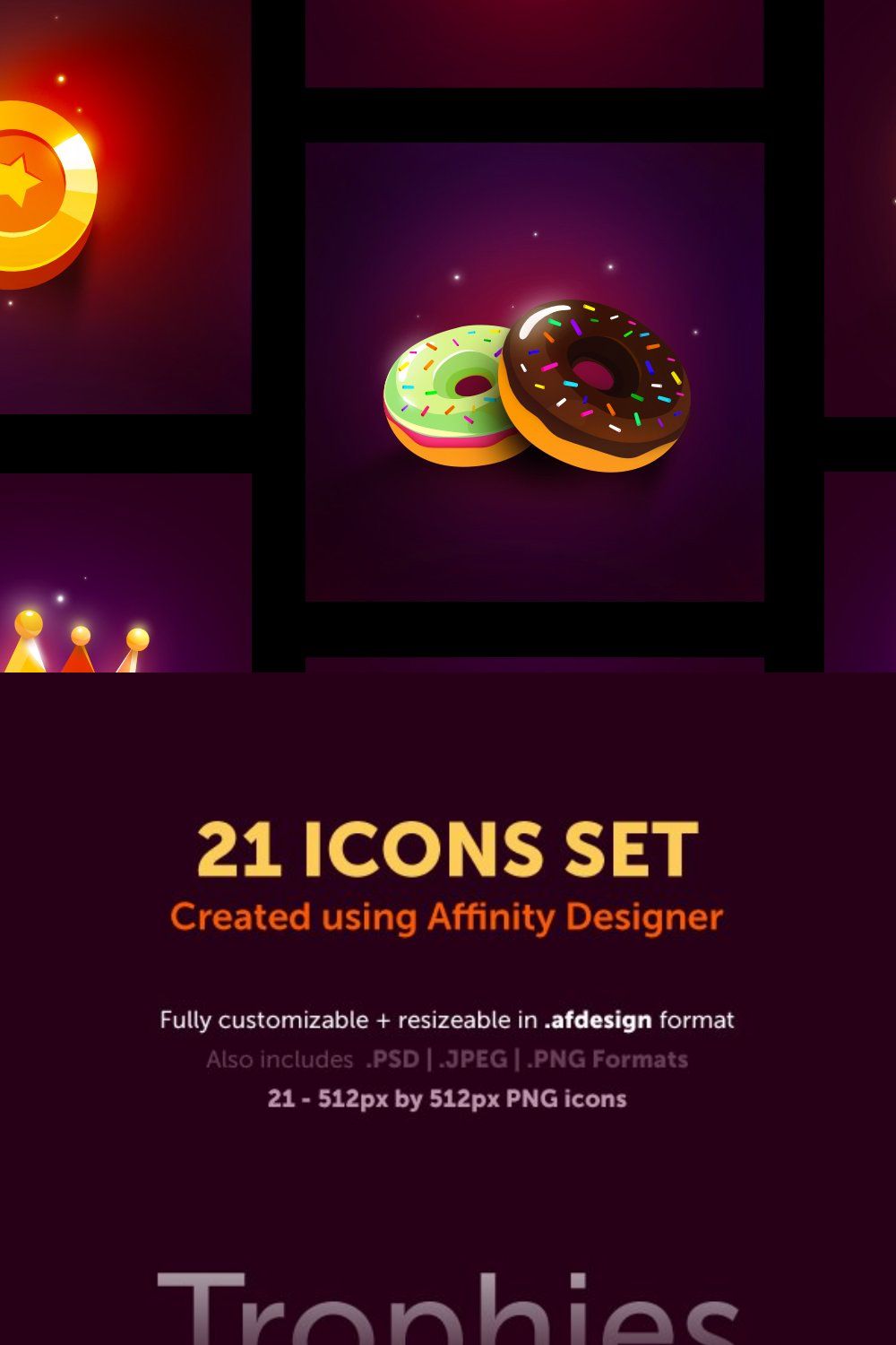 Colorful Game Icons pinterest preview image.