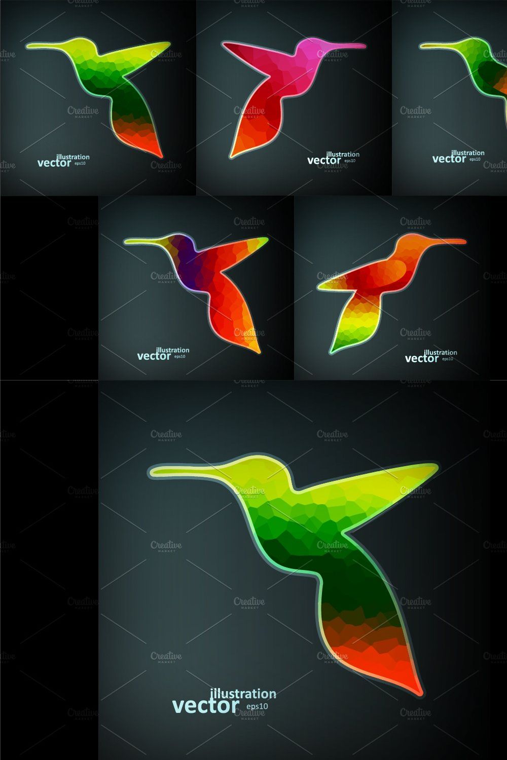 Colorful hummingbird pinterest preview image.