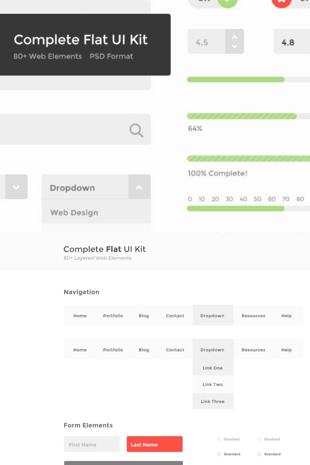 Complete Flat UI Kit (PSD) pinterest preview image.