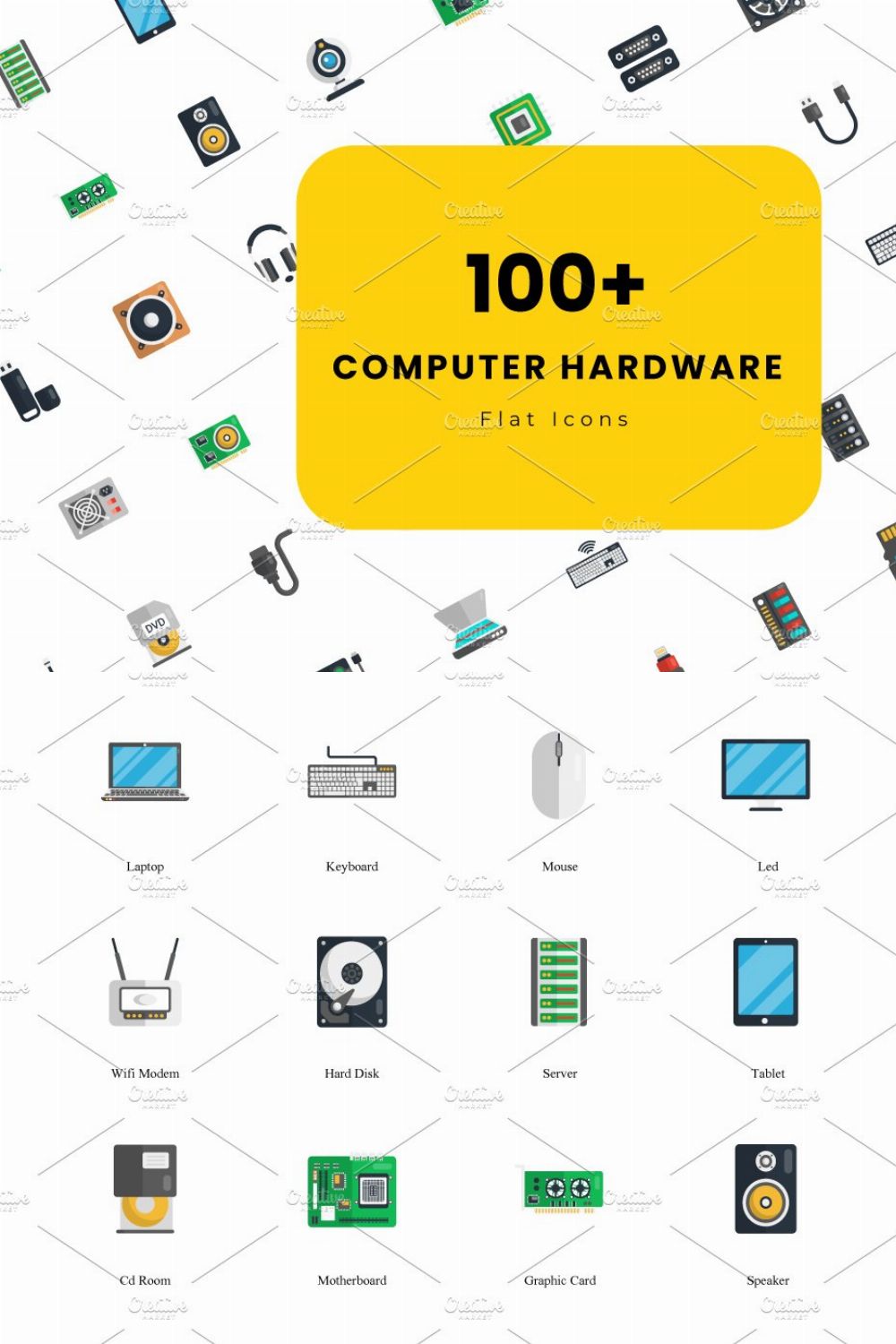 Computer Hardware Flat icons pinterest preview image.