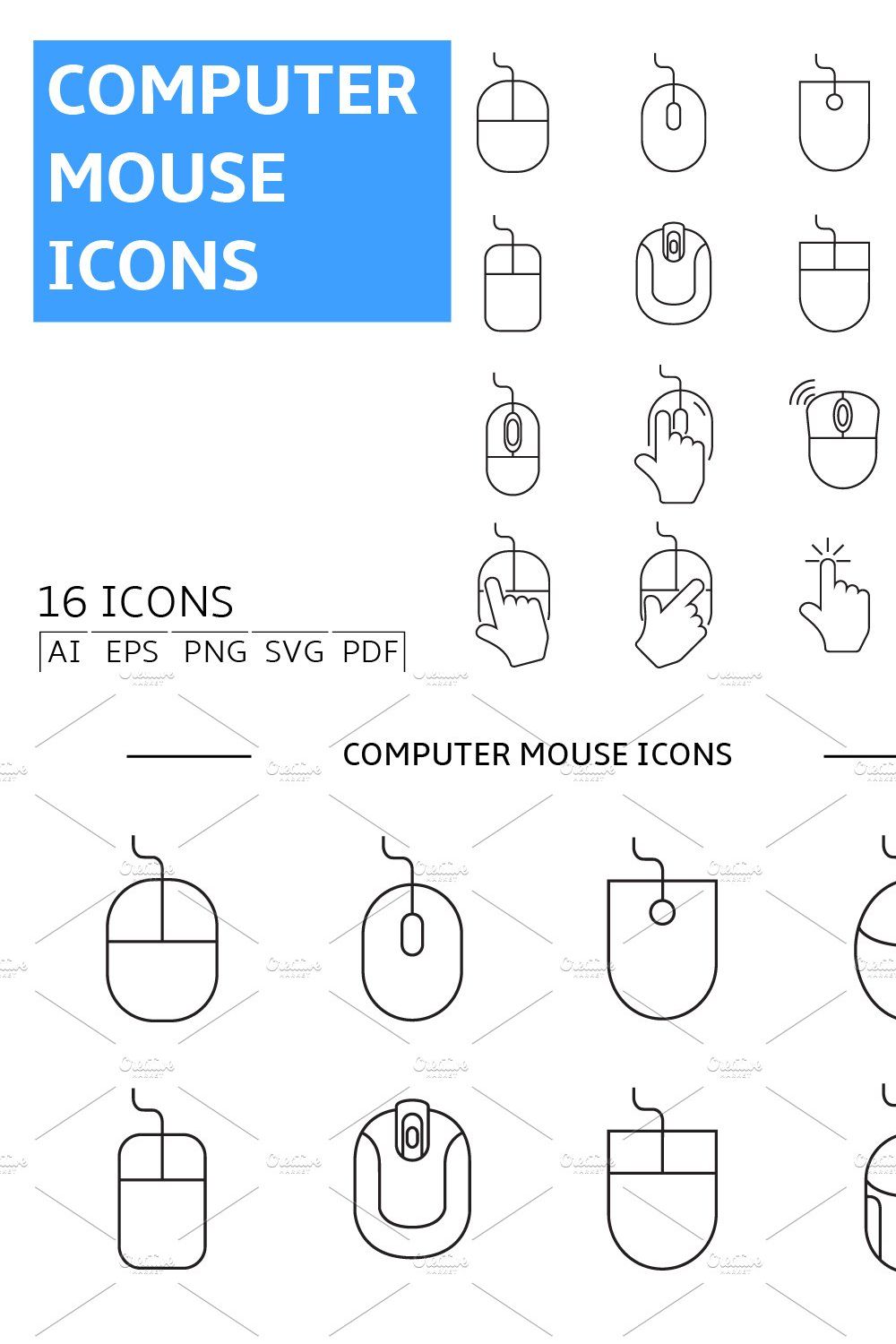 Computer Mouse Line Icons pinterest preview image.