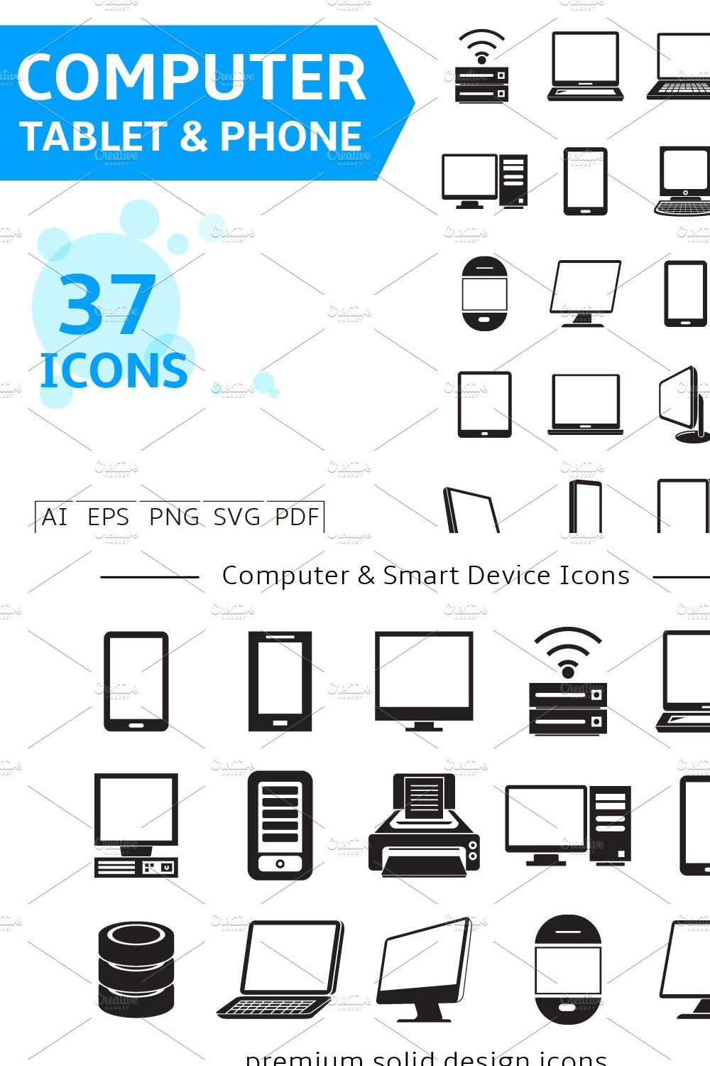 Computer, Tablet & Phone Icons pinterest preview image.